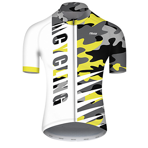 

21Grams Men's Short Sleeve Cycling Jersey Nylon Black / Yellow Patchwork Camo / Camouflage Bike Jersey Top Mountain Bike MTB Road Bike Cycling Quick Dry Breathable Sports Clothing Apparel