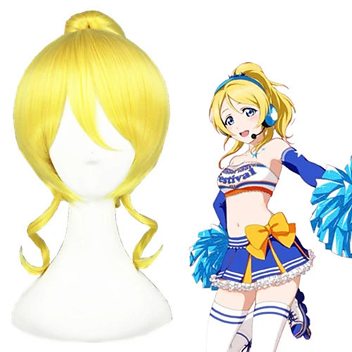 

Cosplay Wig Eli Ayase Love Live Curly Cosplay With Bangs With Ponytail Wig Long Blonde Synthetic Hair 32 inch Women's Anime Cosplay Lovely Blonde