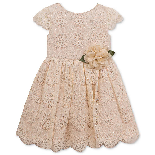

A-Line Knee Length Wedding / Party Flower Girl Dresses - Lace / Charmeuse Cap Sleeve Jewel Neck with Sash / Ribbon / Appliques / Solid