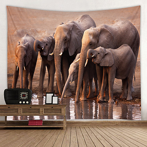 

Elephant Drinking Water Printed Tapestry Decor Wall Art Tablecloths Bedspread Picnic Blanket Beach Throw Tapestries Colorful Bedroom Hall Dorm Living Room Hanging