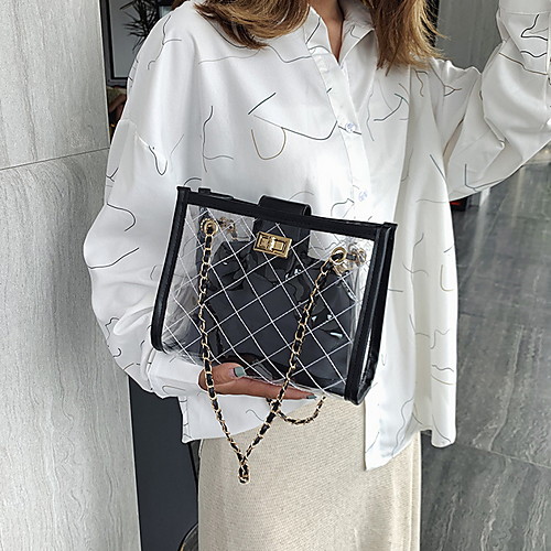 

Women's Chain PU Crossbody Bag Color Block White / Black / Blushing Pink