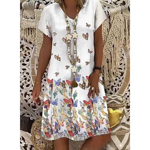 

Women's A-Line Dress Knee Length Dress - Short Sleeves Floral Summer Casual 2020 White S M L XL XXL XXXL