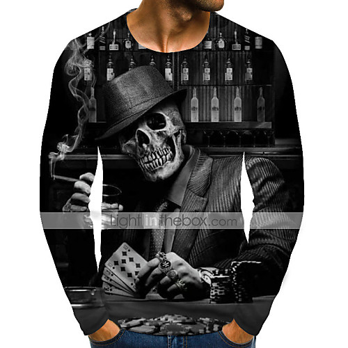 

Men's T shirt Graphic Skull Plus Size Print Long Sleeve Daily Tops Streetwear Exaggerated Rainbow