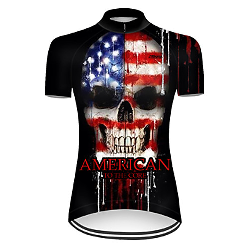 

21Grams Women's Short Sleeve Cycling Jersey Nylon Polyester Black / Red Skull American / USA National Flag Bike Jersey Top Mountain Bike MTB Road Bike Cycling Breathable Quick Dry Ultraviolet