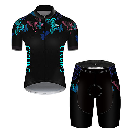 

21Grams Men's Short Sleeve Cycling Jersey with Shorts Nylon Polyester Black / Blue Butterfly Bike Clothing Suit Breathable 3D Pad Quick Dry Ultraviolet Resistant Reflective Strips Sports Solid Color