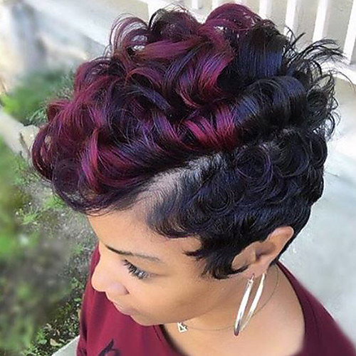 

Synthetic Wig Curly Asymmetrical Wig Short Black / Burgundy Synthetic Hair 8 inch Women's Party Black
