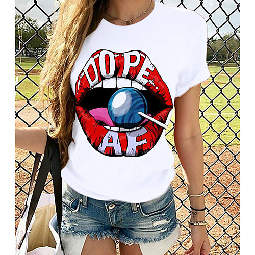 

Women's T-shirt Graphic Tops - Print Round Neck Basic Daily Spring Summer White XS S M L XL 2XL 3XL 4XL