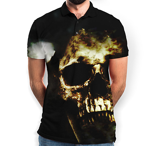 

Men's Graphic Skull Print Polo Basic Daily Black