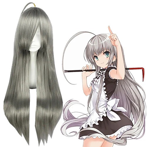 

Cosplay Wig Haiyoru! Nyaruani Straight Cosplay Halloween With Bangs Wig Long Grey Synthetic Hair 31 inch Women's Anime Cosplay Soft Gray