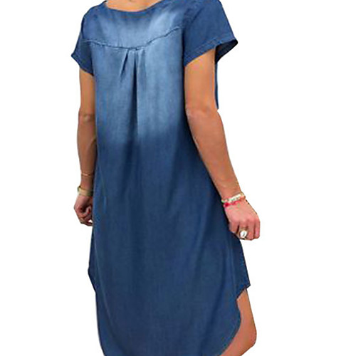 

Women's Shirt Dress Denim Knee Length Dress - Short Sleeves Summer V Neck Casual Vacation Denim Loose 2020 Blue S M L XL XXL XXXL