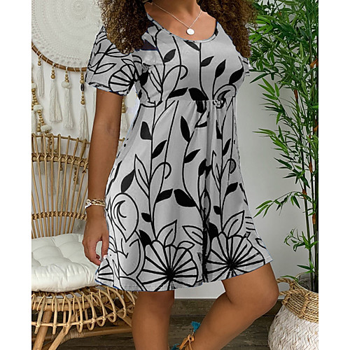 

Women's A-Line Dress Knee Length Dress - Short Sleeves Floral Summer Casual 2020 Blue Purple Army Green Orange Gray Light Blue S M L XL XXL XXXL XXXXL XXXXXL