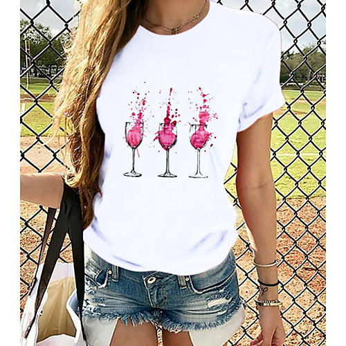 

Women's T-shirt Graphic Tops - Print Round Neck Basic Daily Spring Summer White XS S M L XL 2XL 3XL 4XL