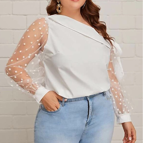 

Women's Blouse Solid Colored Tops One Shoulder Daily White Blue L XL 2XL 3XL 4XL