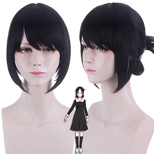 

Shinomiya Kaguya Cosplay Wigs Women's Side bangs 13 inch Heat Resistant Fiber kinky Straight Black Adults' Anime Wig