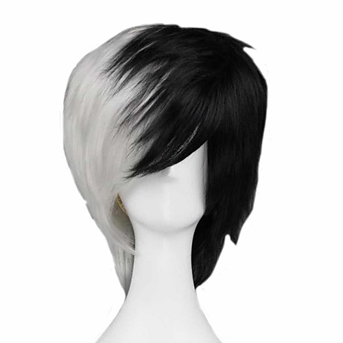 

Cosplay Costume Wig Cosplay Wig Monokuma Dangan Ronpa Straight Cosplay Asymmetrical With Bangs Wig Short Black / White Synthetic Hair 14 inch Men's Anime Cosplay Cool Mixed Color