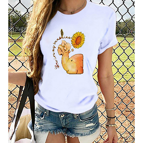 

Women's Tops Graphic T-shirt - Print Round Neck Basic Daily Spring Summer White XS S M L XL 2XL 3XL 4XL