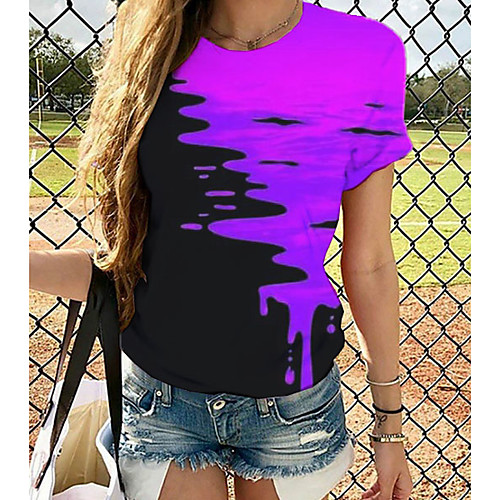 

Women's T-shirt Plus Size Graphic 3D Print Tops - Print Round Neck Loose Basic Daily Spring Summer Rainbow XS S M L XL 2XL 3XL 4XL 5XL 6XL / Going out