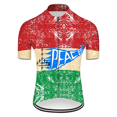 

21Grams Men's Short Sleeve Cycling Jersey Nylon Polyester Red / Yellow Patchwork Peace & Love Bike Jersey Top Mountain Bike MTB Road Bike Cycling Breathable Quick Dry Ultraviolet Resistant Sports