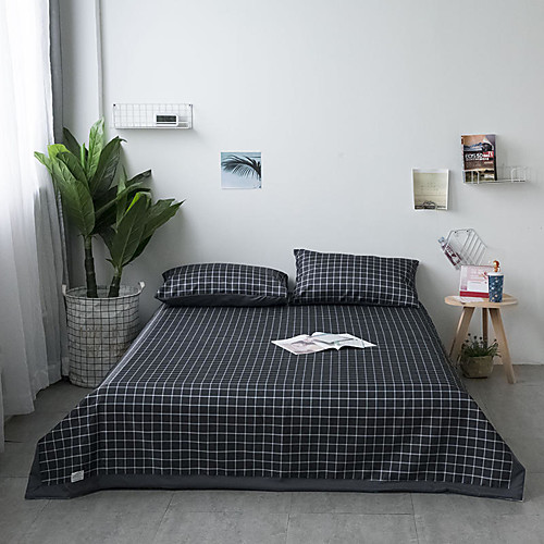 

Summer Mat - 3-Piece Set / 1 Bed Sheet and 2 Pillowcases(Twin Size Only 1 Pillowcase) / Ultra Silky Soft Polyester / Cool and Comfortable and Breathable / Luxury Modern Grid Printed