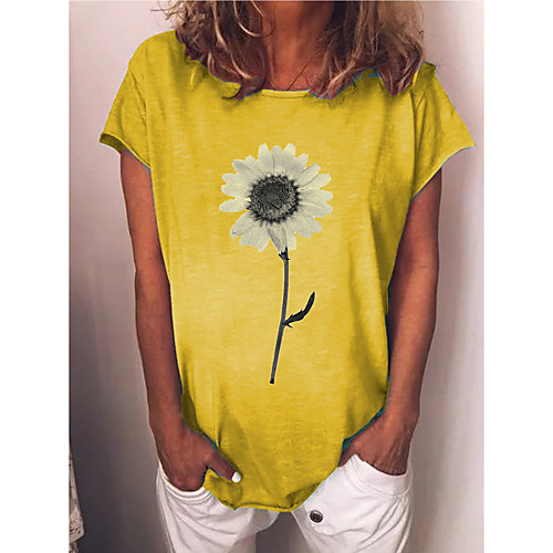 

Women's T-shirt Floral Daisy Tops - Print Round Neck Daily Blue Yellow Gray S M L XL 2XL 3XL 4XL