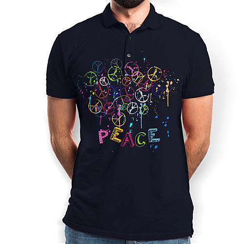 

Men's Graphic Letter Print Polo Basic Daily Black