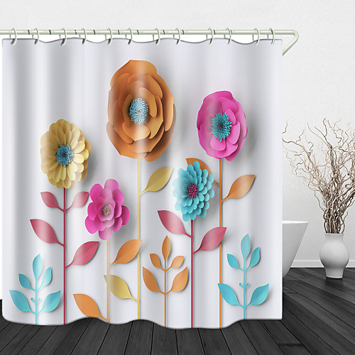 

Paper Cut art Flowers Digital Print Waterproof Fabric Shower Curtain for Bathroom Home Decor Covered Bathtub Curtains Liner Includes with Hooks