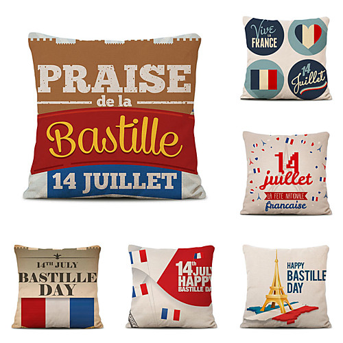 

Set of 6 Home Cushion Cover Bastille Day pillow Sofa Covers 45cmx45cm Bed Printed Pillow Case