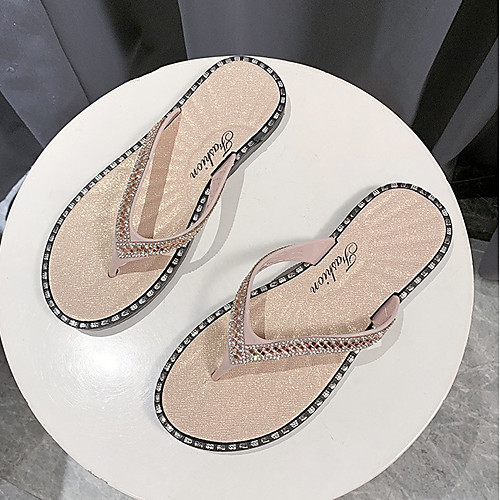 

Women's Slippers & Flip-Flops Flip-Flops Beach Slippers Flat Heel Open Toe Daily PVC Summer Black Gold