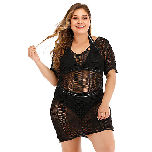 

Women's Cover-Up Swimwear Swimsuit - Solid Colored XL XXL XXXL Black