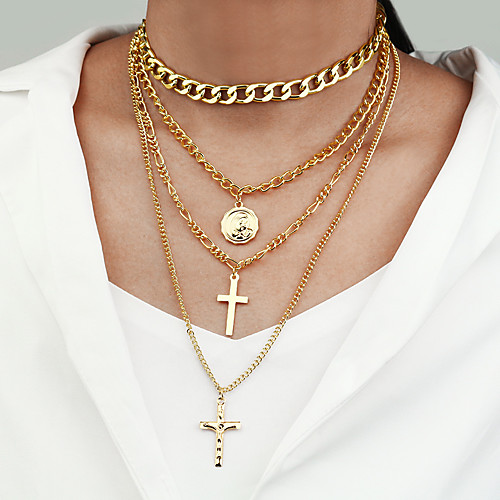 

Women's Pendant Necklace Necklace Layered Necklace Stacking Stackable Cross Statement Vintage Punk Trendy Chrome Gold 62 cm Necklace Jewelry 1pc For Anniversary Party Evening Street Beach Festival