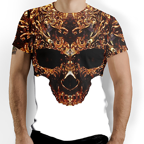 

Men's T shirt Graphic Skull Print Short Sleeve Daily Tops Brown