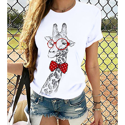 

Women's T-shirt Graphic Tops - Print Round Neck Basic Daily Spring Summer White XS S M L XL 2XL 3XL 4XL