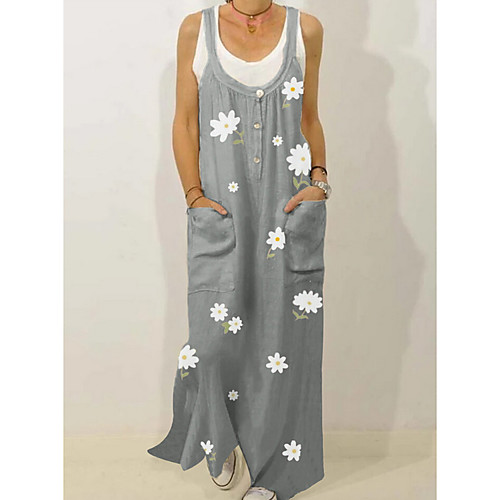 

Women's Shift Dress Maxi long Dress Green Gray Sleeveless Floral Summer Strapless Casual Mumu 2021 M L XL XXL 3XL