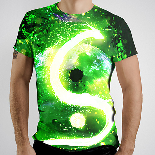 

Men's T shirt Graphic Animal Print Short Sleeve Daily Tops Basic Green