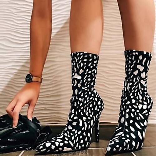

Women's Boots Winter Stiletto Heel Pointed Toe Daily Canvas Black