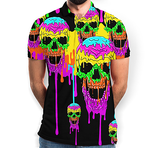 

Men's Graphic Skull Print Polo Basic Daily Rainbow