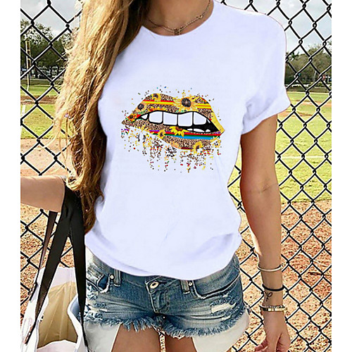 

Women's Tops Graphic T-shirt - Print Round Neck Basic Daily Spring Summer White XS S M L XL 2XL 3XL 4XL