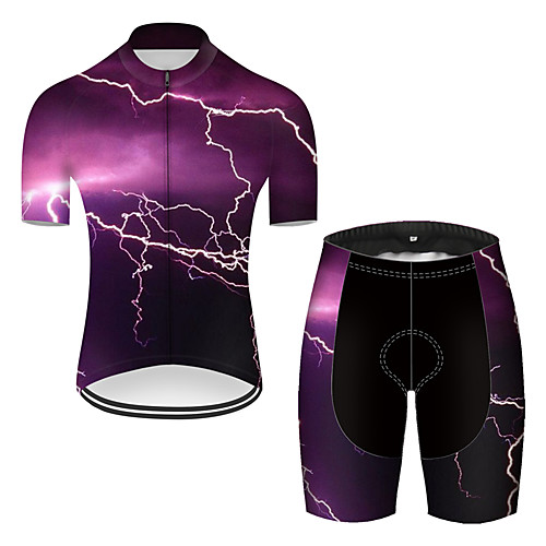 

21Grams Men's Short Sleeve Cycling Jersey with Shorts Violet Lightning Bike Breathable Sports Patterned Mountain Bike MTB Road Bike Cycling Clothing Apparel / Stretchy