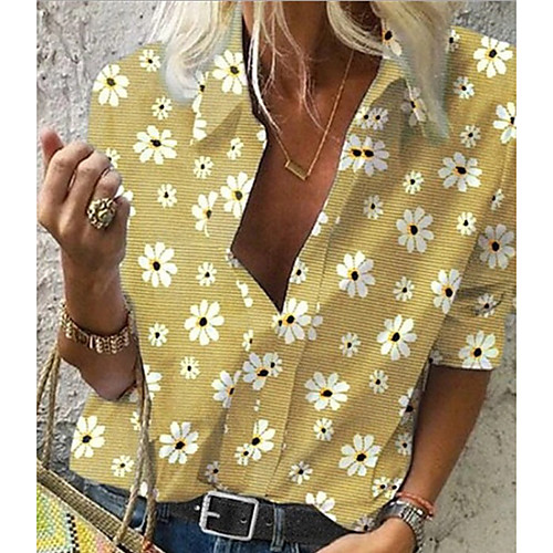 

Women's Tops Floral Shirt Shirt Collar Daily Yellow Light Green Gray S M L XL 2XL 3XL 4XL 5XL