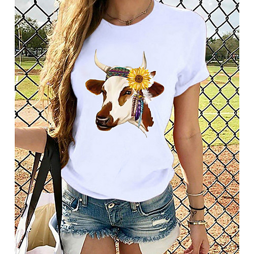

Women's Tops Graphic T-shirt - Print Round Neck Basic Daily Spring Summer White XS S M L XL 2XL 3XL 4XL