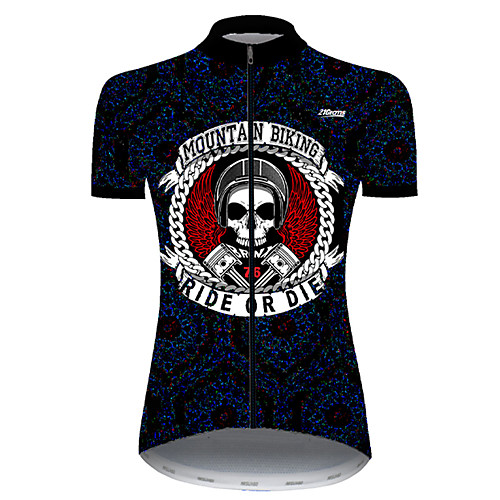 

21Grams Women's Short Sleeve Cycling Jersey Black / White Skull Bike Top Mountain Bike MTB Road Bike Cycling Breathable Sports Clothing Apparel / Micro-elastic