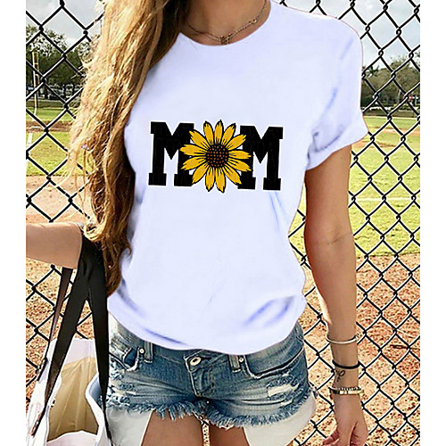 

Women's Tops Graphic T-shirt - Print Round Neck Basic Daily Spring Summer White XS S M L XL 2XL 3XL 4XL