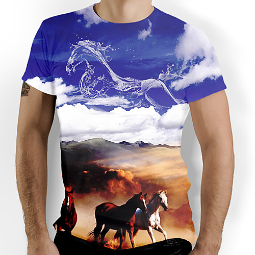 

Men's T shirt Graphic Animal Print Short Sleeve Daily Tops Basic Blue