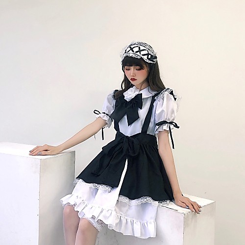 

Princess Lolita Ōji Lolita (Boystyle) Maid Uniforms Cosplay Costume Maid Suits Costume Unisex Japanese Cosplay Costumes White Black & White Butterfly Sleeve Short Sleeve Knee Length / Dress / Apron