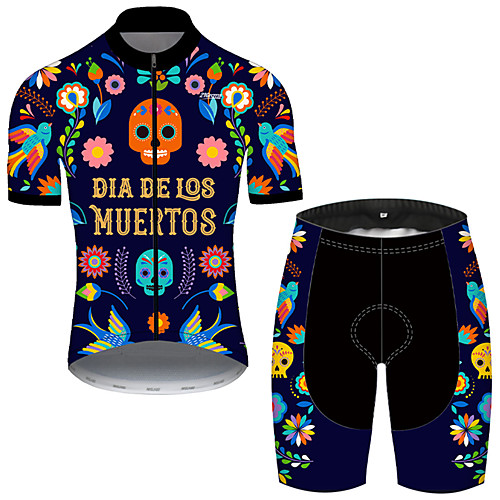 

21Grams Men's Short Sleeve Cycling Jersey with Shorts Black / Yellow Skull Bike Breathable Sports Patterned Mountain Bike MTB Road Bike Cycling Clothing Apparel / Stretchy