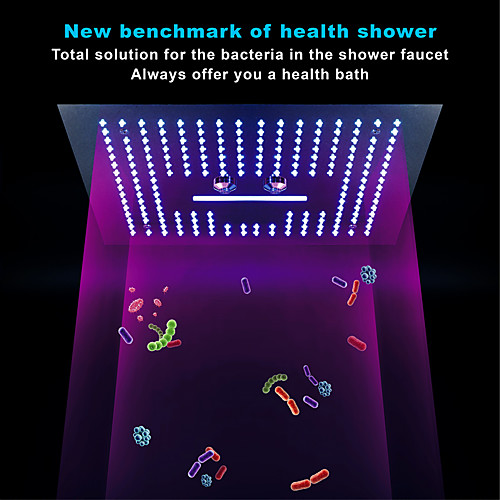 

16 Inches LED Thermostatic Square Ceiling Mount Rain Shower LED Rain Shower System Rainfall Shower Head 4 Function (Waterfall Rainfall Jet UV) Large Stainless Steel Showerhead