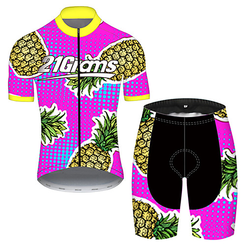 

21Grams Men's Short Sleeve Cycling Jersey with Shorts Nylon Polyester Red / Yellow Gradient Fruit Pineapple Bike Clothing Suit Breathable 3D Pad Quick Dry Ultraviolet Resistant Reflective Strips