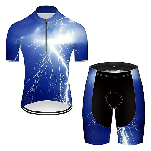 

21Grams Men's Short Sleeve Cycling Jersey with Shorts Blue Lightning Bike Breathable Sports Patterned Mountain Bike MTB Road Bike Cycling Clothing Apparel / Stretchy