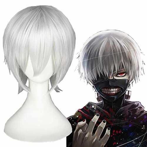 

Cosplay Costume Wig Cosplay Wig Elizabeth Liones Kaneki Ken Tokyo Ghoul Straight Cosplay With Bangs Wig Short Silver Synthetic Hair 12 inch Men's Anime Cosplay Cool Silver