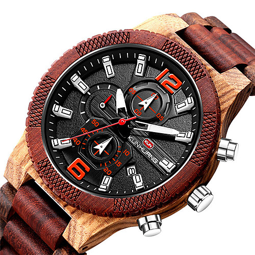 

Men's Sport Watch Quartz Modern Style Stylish Wood Calendar / date / day Noctilucent Analog Casual Big Face - BlackGloden Red Brown